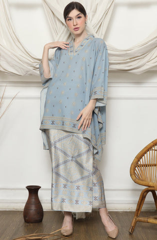 Light Blue Ikat V-neck Sarong Set