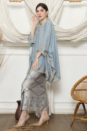 Light Blue Ikat V-neck Sarong Set