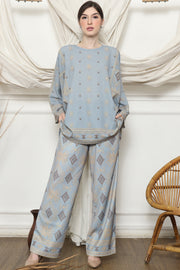 Light Blue Ikat R-neck Pants Set