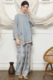 Light Blue Ikat R-neck Pants Set