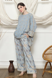 Light Blue Ikat R-neck Pants Set