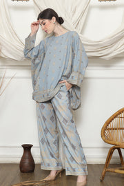 Light Blue Ikat R-neck Pants Set