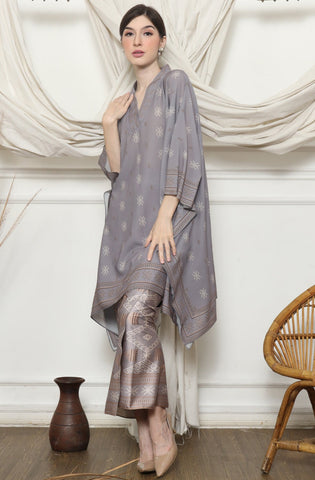 Ash Grey Ikat V-neck Sarong Set