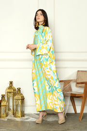 Lime Abstract High Collar Kaftan