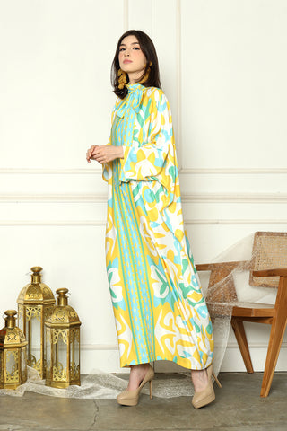 Lime Abstract High Collar Kaftan