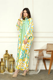 Lime Abstract High Collar Kaftan