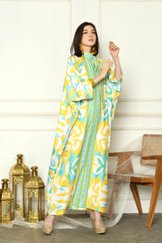 Lime Abstract High Collar Kaftan