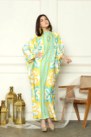 Lime Abstract High Collar Kaftan