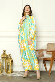 Lime Abstract High Collar Kaftan