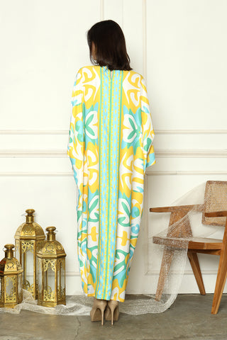 Lime Abstract High Collar Kaftan