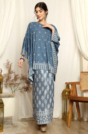 Dusty Blue Songket Sarong Round-neck Set