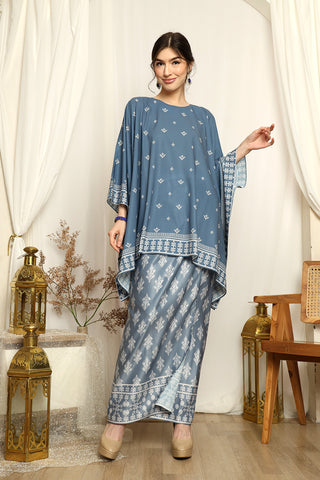 Dusty Blue Songket Sarong Round-neck Set