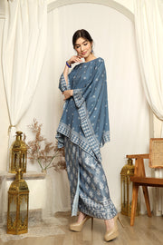 Dusty Blue Songket Sarong Round-neck Set