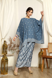 Dusty Blue Songket Sarong Round-neck Set