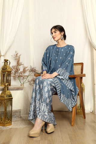 Dusty Blue Songket Sarong Round-neck Set