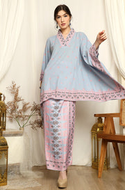 Ice Blue Songket  V-neck Sarong Set