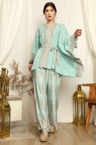 Mint Songket Kebaya Belt Pants Set