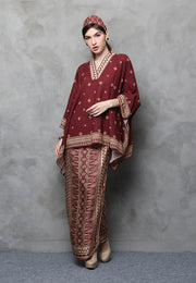 Kanzi Songket Sarong V-neck Set Red