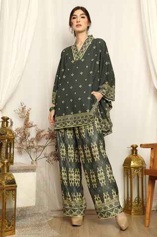 Emerald Green Songket V-neck Pants Set