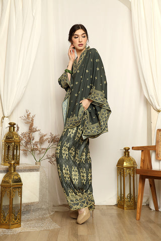 Emerald Green Songket V-neck Pants Set