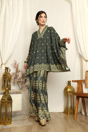 Emerald Green Songket V-neck Pants Set