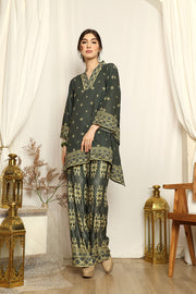 Emerald Green Songket V-neck Pants Set