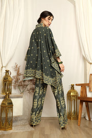 Emerald Green Songket V-neck Pants Set