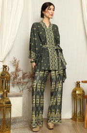 Emerald Green Songket Tunic Belt Pants Set