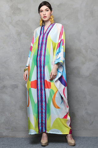 Kanzi Long Sleeve Abstract Kaftan