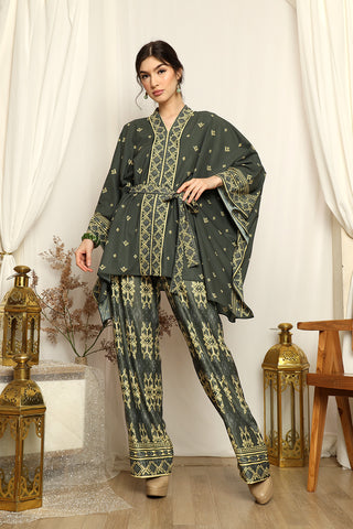 Emerald Green Songket Tunic Belt Pants Set