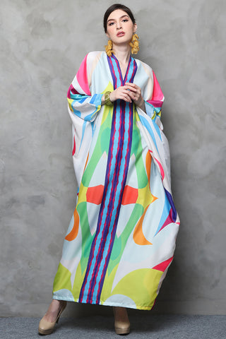 Kanzi Long Sleeve Abstract Kaftan