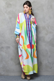 Kanzi Long Sleeve Abstract Kaftan