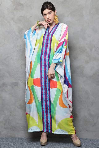 Kanzi Long Sleeve Abstract Kaftan