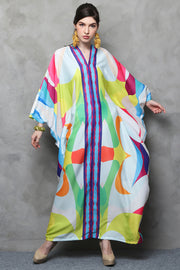 Kanzi Long Sleeve Abstract Kaftan