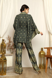 Emerald Green Songket Tunic Belt Pants Set