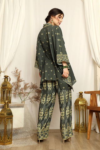 Emerald Green Songket Tunic Belt Pants Set