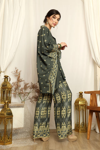 Emerald Green Songket Tunic Belt Pants Set