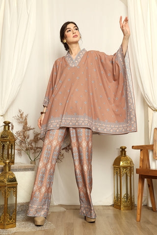 Brown Songket V-neck Pants Set