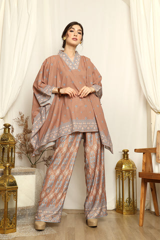 Brown Songket V-neck Pants Set