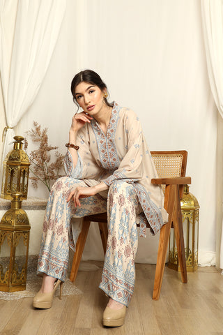 Nude Songket Tunic Belt Pants Set