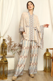 Nude Songket Tunic Belt Pants Set