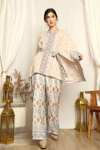 Nude Songket Tunic Belt Pants Set