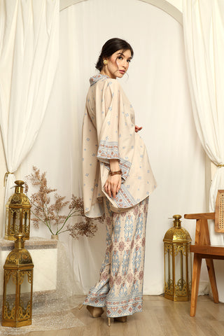 Nude Songket Tunic Belt Pants Set