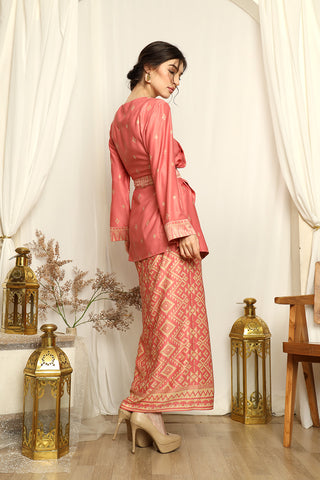 Coral Kebaya Songket Sarong Set