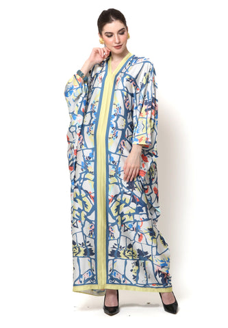 Kanzi Long Sleeve Abstract Kaftan