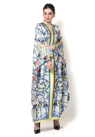 Kanzi Long Sleeve Abstract Kaftan