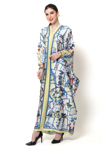 Kanzi Long Sleeve Abstract Kaftan