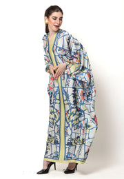 Kanzi Long Sleeve Abstract Kaftan