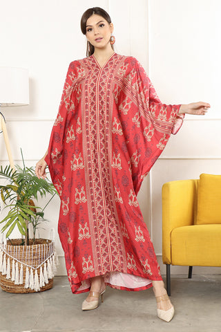 Kanzi Long Sleeve Songket Kaftan Red