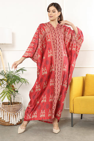 Kanzi Long Sleeve Songket Kaftan Red